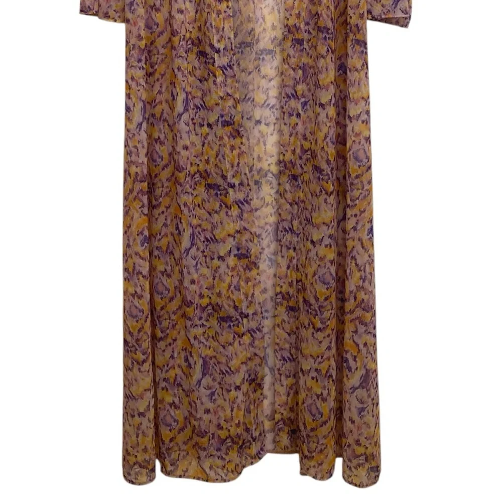 Savage X Fenty Sheer Kimono Robe, Lace Up Back, Yellow & Purple, Womens M /L - Picture 4 of 7
